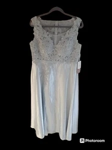 NWT Stacees Women's Dress Silver Satin Lace Embolished Prom Ball Gown Size M - Picture 1 of 14