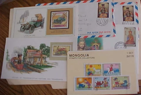 MONGOLIA FDC 2 WITH LETTERS & FDC 1991 & 2 MINT CARDS & 5 USED STAMPS Cover