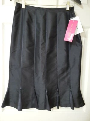 NUEVO CON ETIQUETAS $69 Falda Midi Sunny Leigh Negra Brillante 100% Seda Natural Shantung Talla 8 Foto 1 de 4