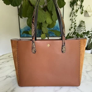 Tory Burch Blake Materialmix Tasche Leder Wildleder Schlange Kurio Braun Peitschenstich - Bild 1 von 15