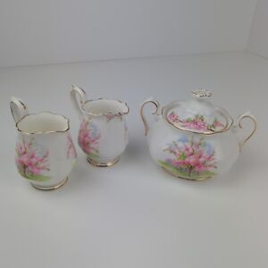 Vintage Royal Albert Blossom Time Covered Sugar Bowl And Two Creamers 3 Pc Set