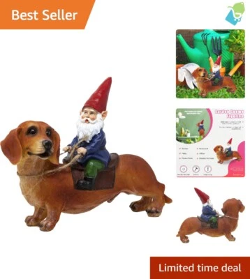 Whimsical Gnome and Dog Garden Statue - Unique 8x12 Inch Decor for Lawn or Patio - Image 1 of 4