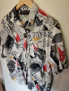 VINTAGE Gr. M Neuheit Print Kragen Knopfleiste Hemd afrikanisches Tier Elefant DAMEN - Bild 1 von 9