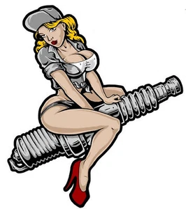Aufkleber Zündkerze Voller Service Pin Up Girl 8 x 8 cm Full Service Spark Plug - Picture 1 of 1