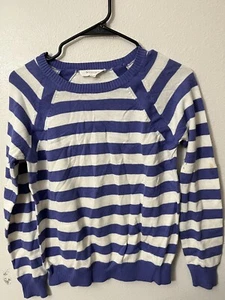 Vince Camuto Tura Sz S White Blue Stripe Cotton Sweater Top - Picture 1 of 5