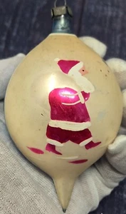 Vetro vintage raffigurato rosso BABBO NATALE blu lacrima grande ornamento natalizio Polonia - Foto 1 di 7