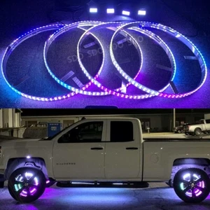 4pcs Car Underglow Rock Lights + 17.5'' Double Row Chasing LED Wheel Ring Lights - Picture 1 of 13