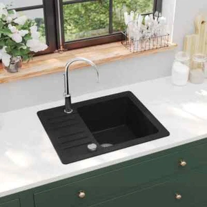 NNEVL Granite Kitchen Sink Single Basin Black - Picture 1 of 8