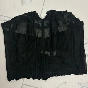 Ashley Stewart Corset Bustier Top Black Lace Mesh Lingerie Sheer Whimsigoth XXL - Picture 1 of 13