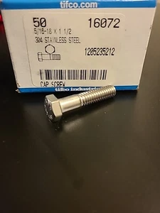 (50 pcs) Tifco 304 S/S NC Hex Hd Cap Screw, 5/16-18 x 1 1/2 - Picture 1 of 1
