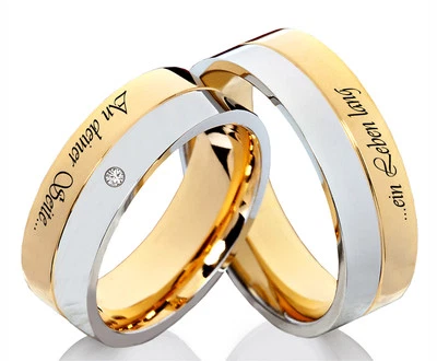 Partnerringe Trauringe Edelstahlringe mit Zirkonia und Wunsch Lasergravur PZ83L - Bild 1 von 4