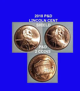 2018 P&D Lincoln Shield Red Cent Brilliant Uncirculated (BU) 2 Coins - Picture 1 of 4
