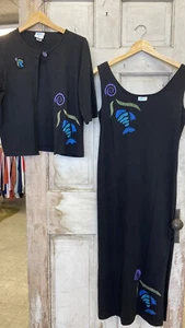 Typhoons Melissa Ltd. Chaqueta de vestir sin mangas para mujer grande negra pintada a mano alfiler de pescado - Imagen 1 de 14