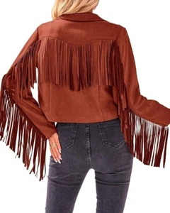 Size XXL 2X 20 New Brick Suede Fringe Cropped Jacket Western Cowgirl Country Nwt - Picture 1 of 12