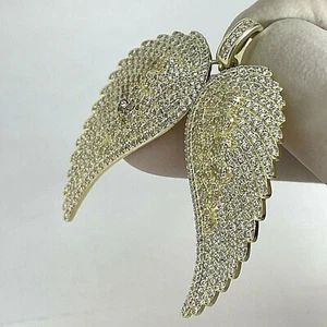 2.40Ct Lab Created Diamond Round Angel Wings Pendant 14K Yellow Gold Finish - Picture 1 of 4