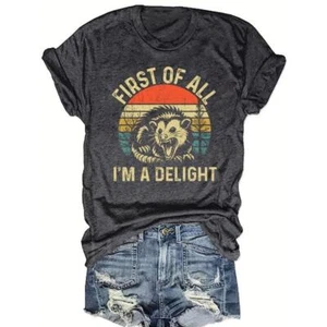Übergröße Opossum Retro ästhetisches Muster Damen T-Shirt Top - Bild 1 von 7