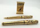 Rare S.T. Dupont Pharaoh 2004 Limited Edition Gold Fountain Pen Lighter & Pencil