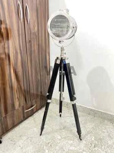 Handgefertigt Moderner Strahler Stehlampe Nautisch Holz Verstellbares Stativ - Bild 1 von 5