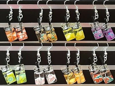 Cute Fruit Bottle Earrings Watermelon, Apple, Orange, Grape, Strawberry and More - Image 1 of 4
