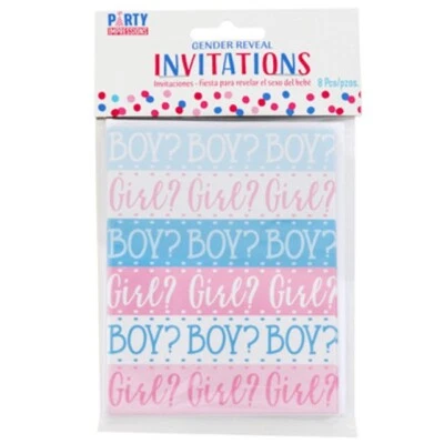 Baby Shower GENDER REVEAL Party Invitations Cards Supplies Blue Pink - 8 cards - Image 1 of 4