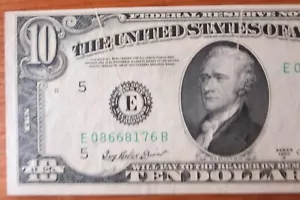 $10 1950 a federal reserve note error: gutter fold 26-150 - Picture 1 of 3