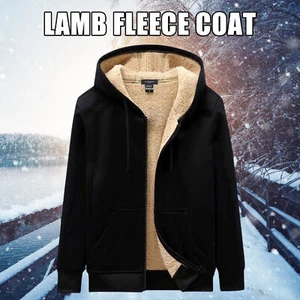 Men's Casual Winter Full Zip Up Hoodies Sherpa Fleece Sweatshirt Hooded Jacket - Picture 1 of 14