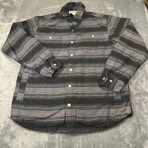 Duluth Trading Shirt Jacket Mens Medium Gray Black Snap Button Up Flannel Lined - Picture 1 of 11