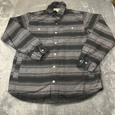 Duluth Trading Shirt Jacket Mens Medium Gray Black Snap Button Up Flannel Lined - Image 1 of 4