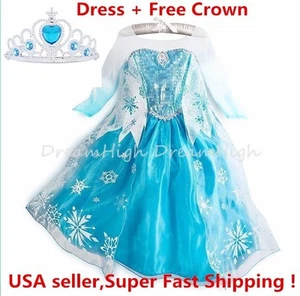  Girls Kids Dress  Elsa Anna Party costume Princess +  Free Crown 2-10Y - Picture 1 of 10
