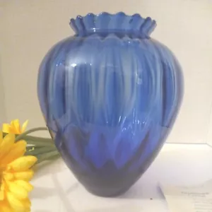 Handblown Colbalt Blue Crystal Vase Scallop Top 8¼" T #403B Princess House VTG - Picture 1 of 7