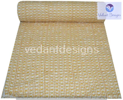 Yellow Kantha Quilt Polka dot Gudri Handmade Twin Bedspreads Throw Ralli - Image 1 of 4
