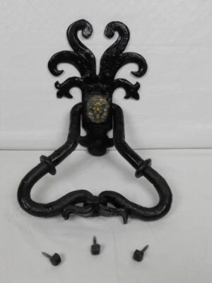 Halloween Theater Prop Black Resin Door Knocker Wrought Iron Look Lion Face 14" - Image 1 of 4