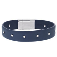 Qvc Stainless steel Crystal Navy Leather 6.75" Small Bracelet Sold Out $58