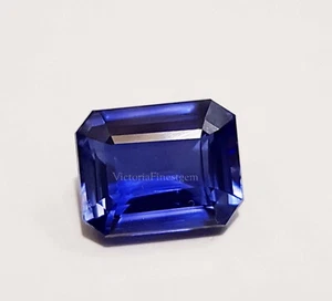 Certified 10.40 CT Natural Blue Sapphire Emerald Shape Ring Size Loose Gemstone - Picture 1 of 9