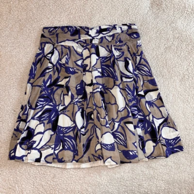 The Limited Pleated Floral Skirt Tan White Purple Empire Waist Womens Size 6 EUC - Image 1 of 4