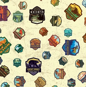 Nationalparks Patches creme Stoff von Riley Blake 100 % Baumwolle 18" x 44" - Bild 1 von 1