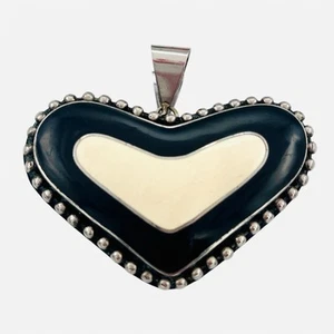 Silber Herz Anhänger schwarz creme groß - Bild 1 von 7