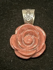 Carolyn Pollack Relios Sterling Silver Carved Rhodonite Rose Pendant - Picture 1 of 6