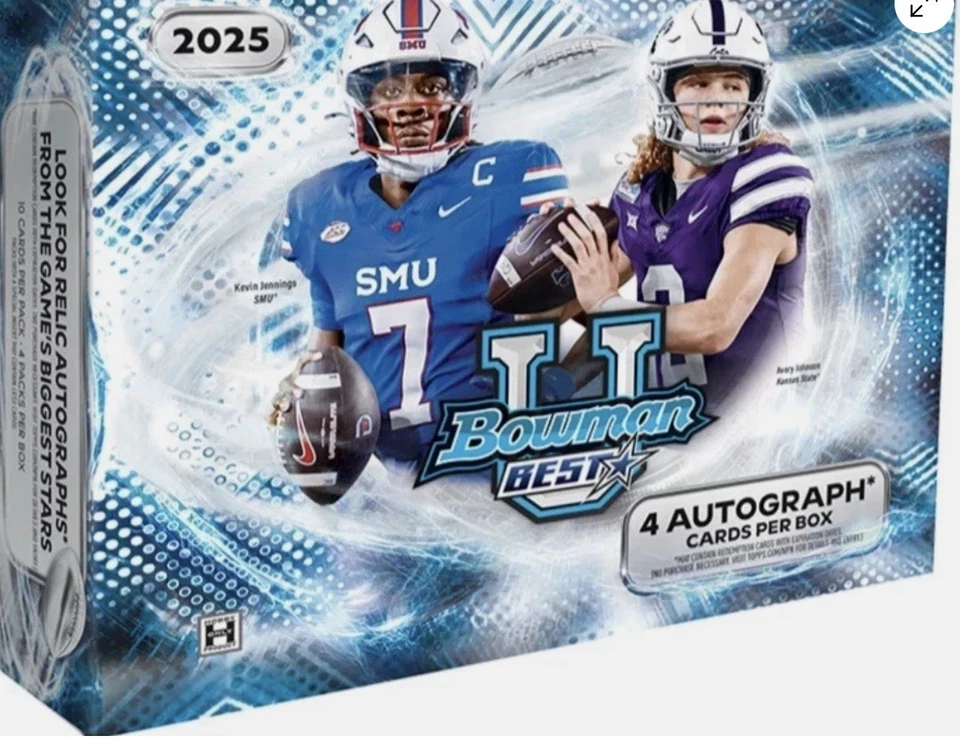 2025 BOWMAN UNIVERSITY BEST U HOBBY BOX (4 AUTOS) Football Brand New QTY