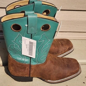Masterson Boot Co. Kids Western Cowboy Boots Brown Turquoise Size 4 M New - Picture 1 of 11