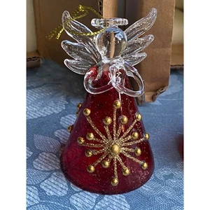 Angeli in vetro rosso e oro. Set di tre (3) addobbi natalizi nuovi con scatola - Foto 1 di 17