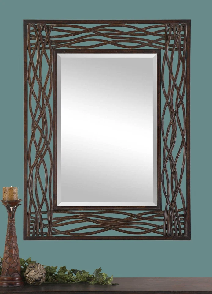 Dorigrass Brown Metal Rectangular Wall Mirror by Uttermost 13707