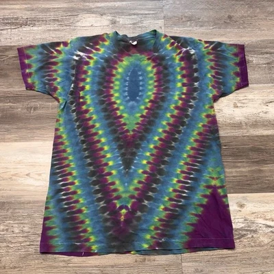Vintage Tie Dye T-Shirt Hyper V Purple Blue Green Mens Large Single Stitch BVD  - Image 1 of 4