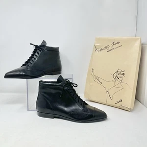 Vtg Mr Shoes Markon Brazil 8.5 Women Black Lace Up Shoes Leather Upper Unworn - Picture 1 of 14