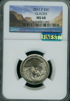 2011 P GLACIER QUARTER NGC MS68 ER PQ MAC FINEST GRADED MAC SPOTLESS .  - Image 1 of 4