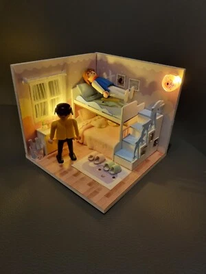 maison de poupee chambre double enfant dollhouse bedroom children  + 2 playmobil - Photo 1/4