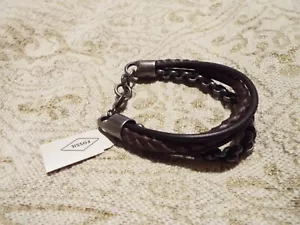 BNWT Rare Men's Fossil bracelet leather & metal JOF00393040 RRP £39 New with tag - Picture 1 of 12