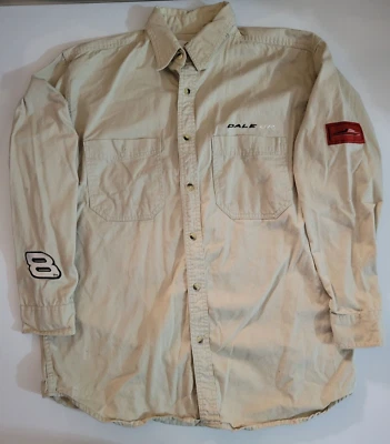 Camisa con botones Dale Earnhardt Jr. para hombre mediana beige #8 conducción de autos de carreras NASCAR Foto 1 de 4