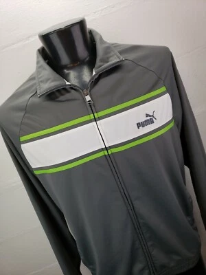 Chaqueta cortavientos Puma cremallera completa gris rayas neón logotipo bordado para hombre L Foto 1 de 4
