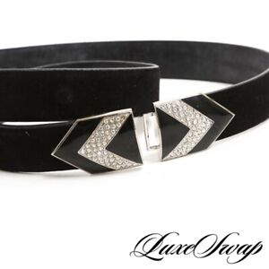 Ralph Lauren Collection Made in Italy Black Suede Deco Crystal Buckle Belt M NR